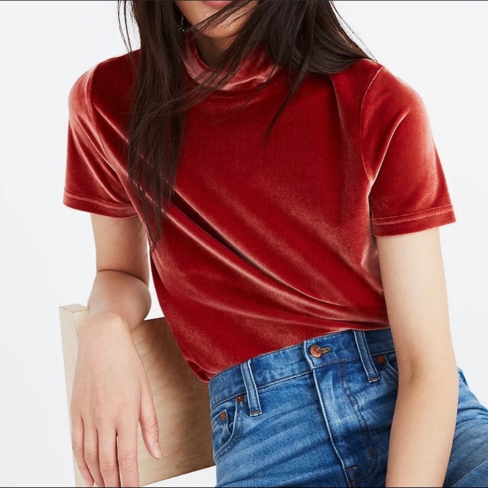 NWT Madewell Velvet Mockneck Tee in burnt Orange